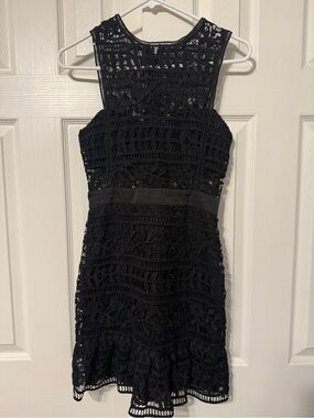 bebe Black Lace Sleeveless Fit-and-Flare Dress with Waistband